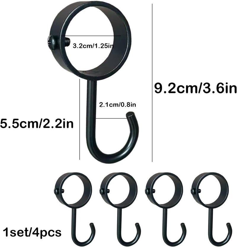 OperSeven 4 Pack Stainless Steel Closet Rod Hooks, Black Heavy Duty Utility Hooks forWardrobe, Kitchen, Balcony Fit for 1-1/4 Inch（32mm） Rod (Flange hook) - Image 2